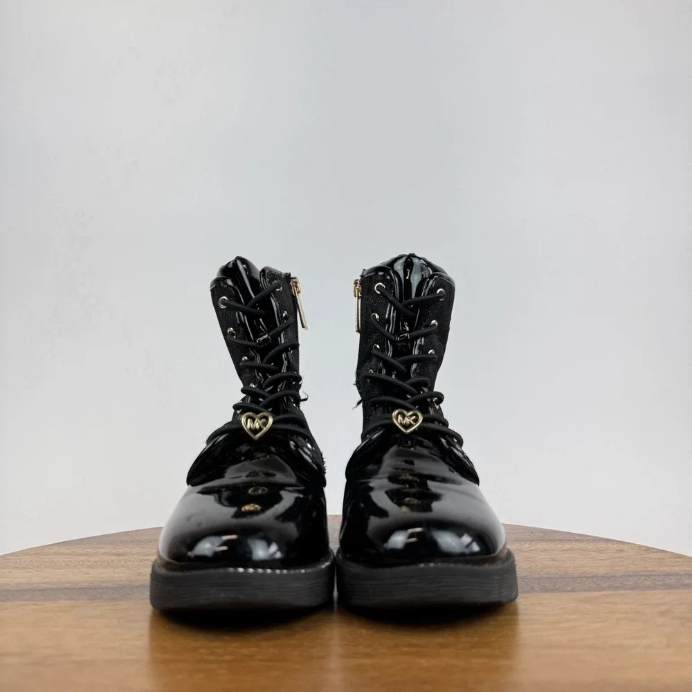 Big Kids Michael Kors‎ Haskellheart Faux Patent Leather Black Boots Size 3 Y GUC